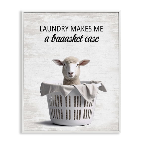 Stupell Industries Funny Lamb Laundry Basket Quotes and Sayings Painting White Framed Art Print Wall Art, 11 x 14
