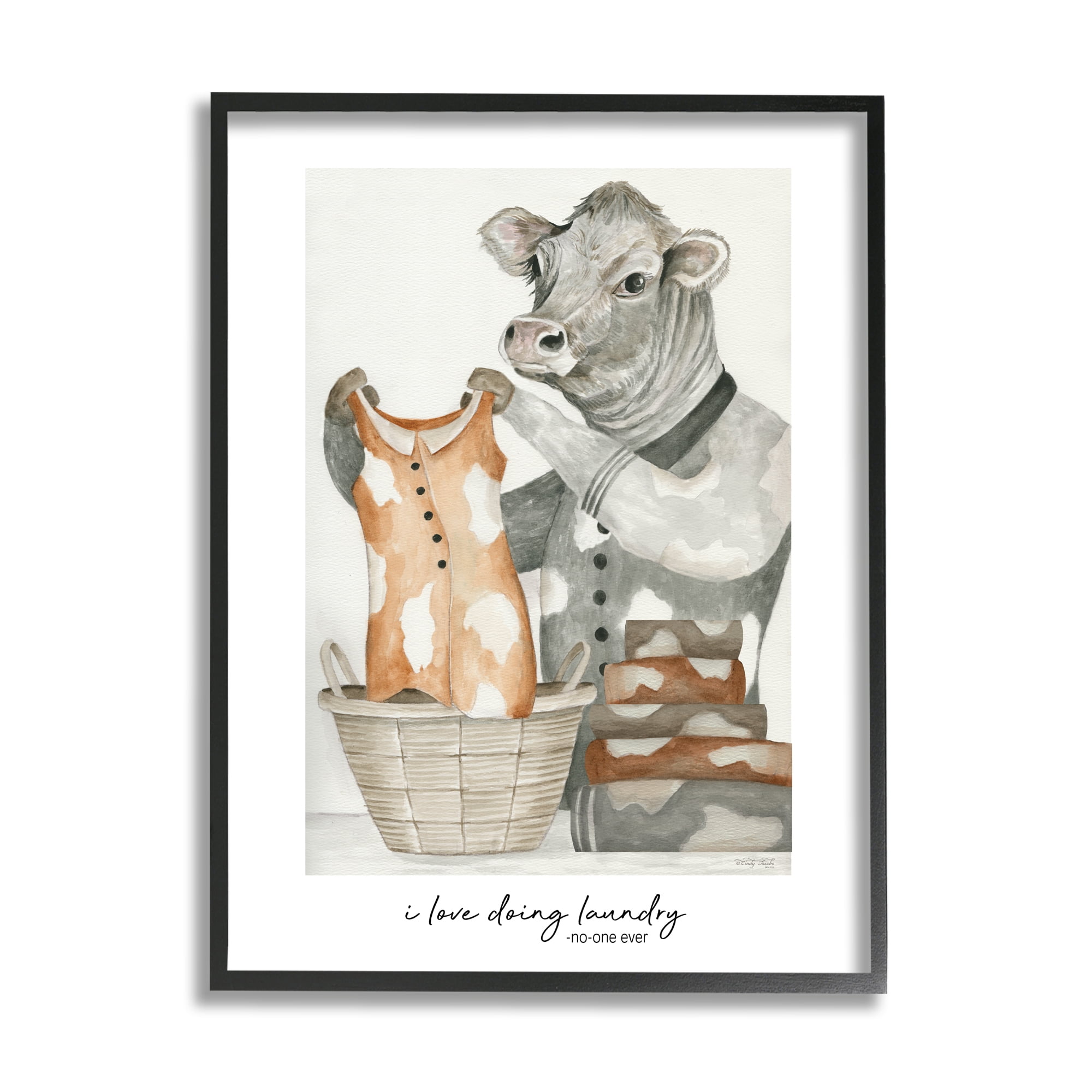 Stupell Industries Funny Laundry Cow Phrase Animals & Insects Painting Black Framed Art Print Wall Art, 24 x 30