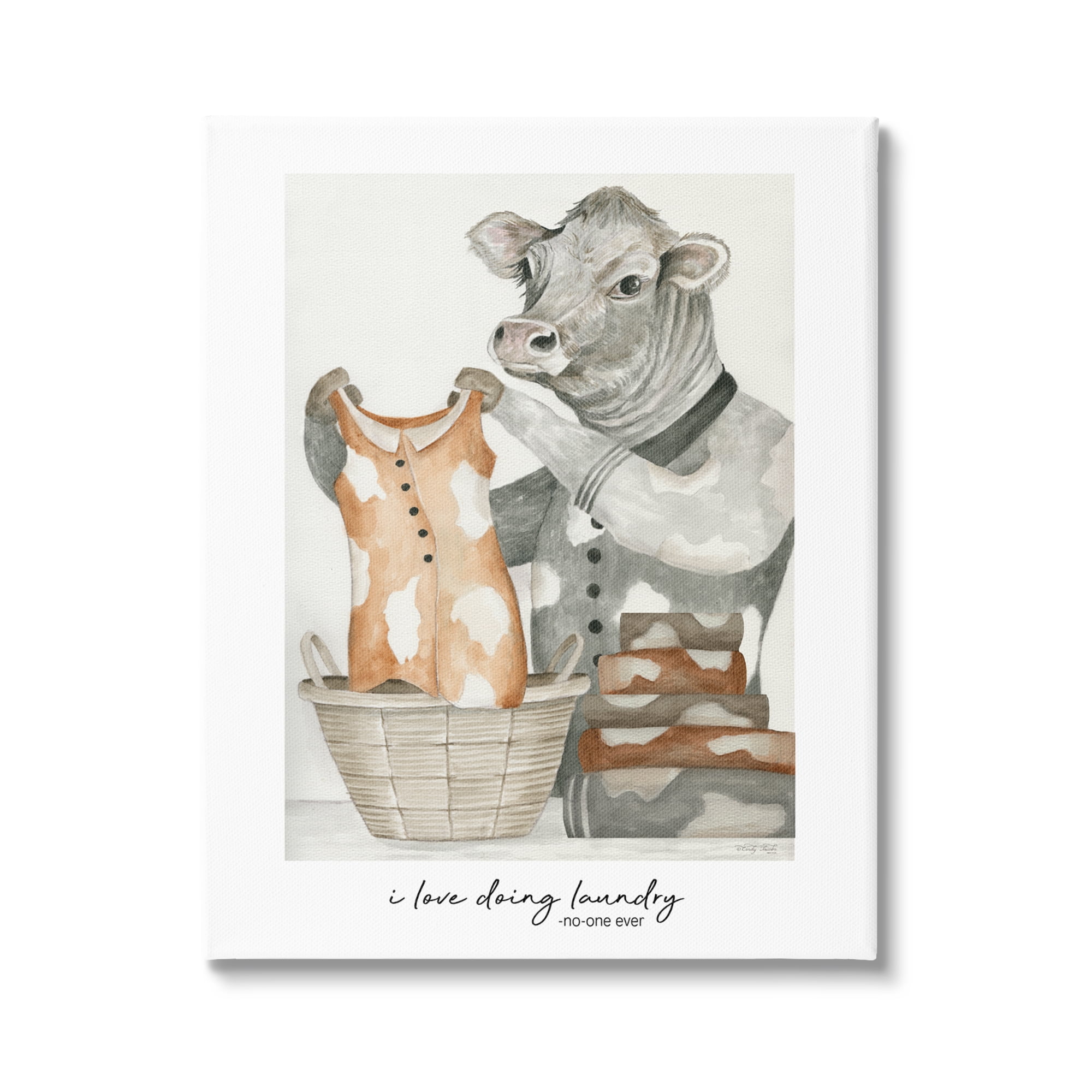 Stupell Industries Funny Laundry Cow Phrase Animals & Insects Painting Gallery Wrapped Canvas Print Wall Art, 16 x 20
