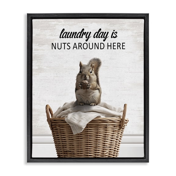 Stupell Industries Funny Laundry Day Is Nuts Quotes and Sayings Painting Black Floater Framed Canvas Art Print Wall Art, 17 x 21