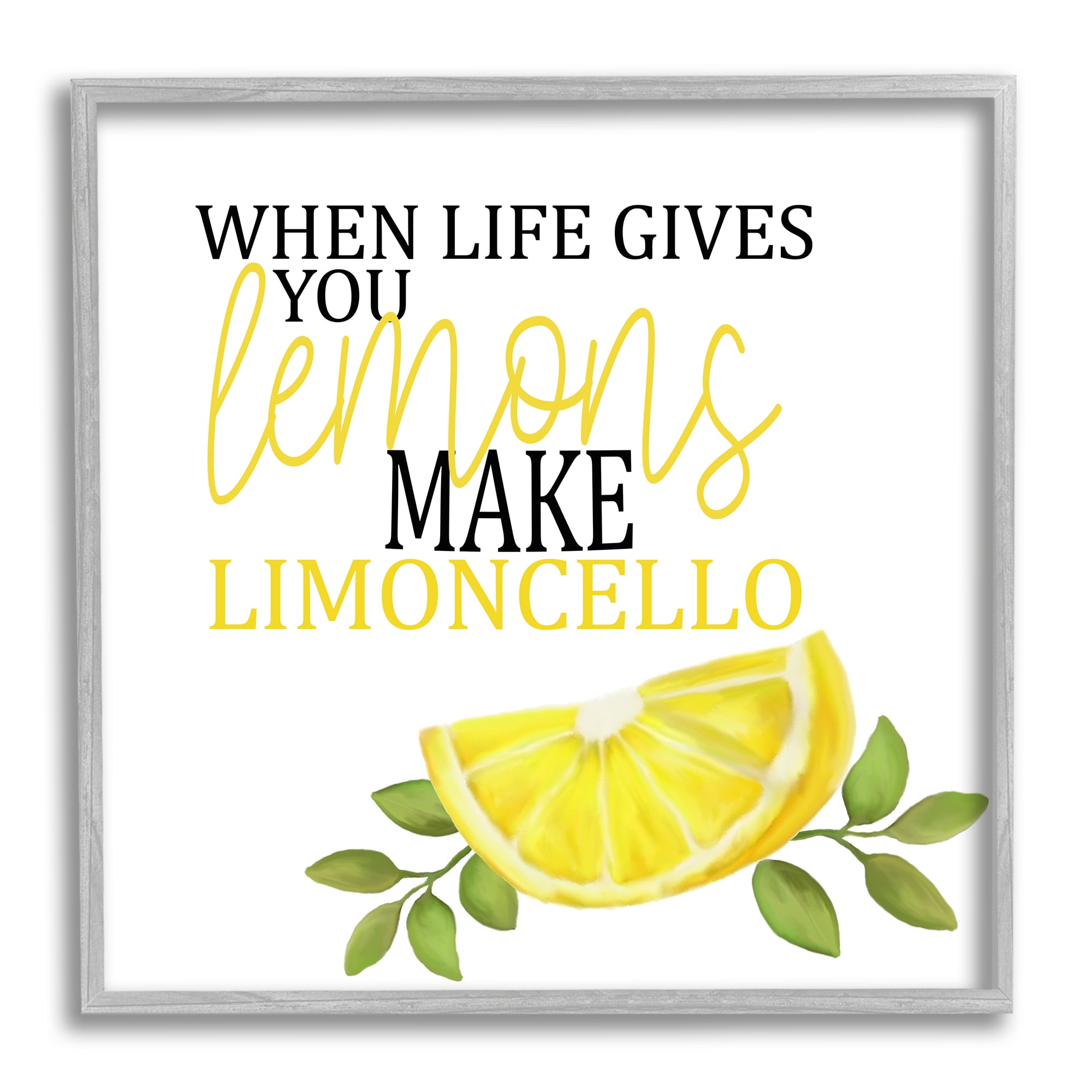 Stupell Industries Funny Lemons to Limoncello Food & Beverage Painting Gray Framed Art Print Wall Art, 17 x 17