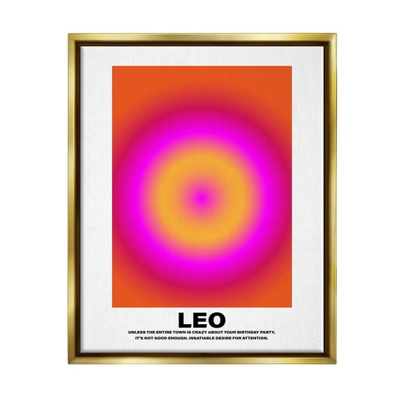 Stupell Industries Funny Leo Astrology Abstract Painting Gold Floater Framed Canvas Art Print Wall Art, 25 x 31