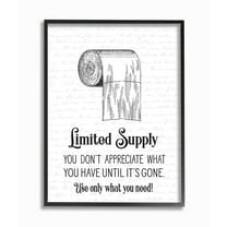 Stupell Industries Funny Limited Supply Bathroom Toilet Paper Home Quote Framed Wall Art Design by Lettered and Lined, 16" x 20", Black Framed