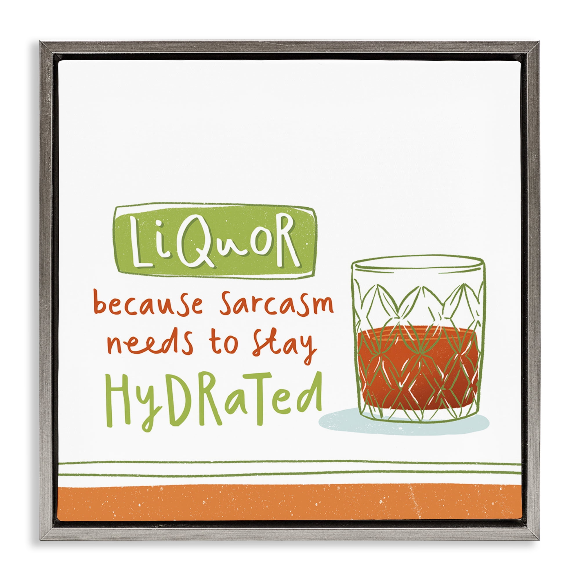 Stupell Industries Funny Liquor Phrase Food & Beverage Painting Gray Floater Framed Canvas Art Print Wall Art, 18 x 18