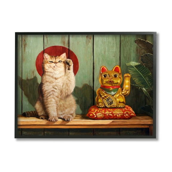 Stupell Industries Funny Lucky Cat Pose Animals & Insects Painting Black Framed Art Print Wall Art, 14 x 11