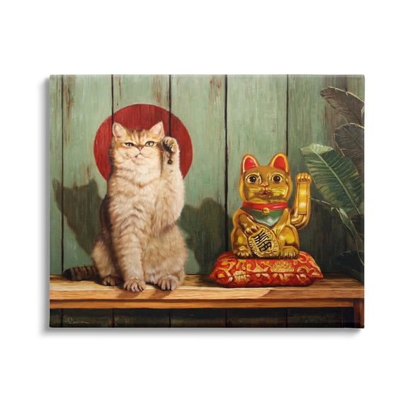 Stupell Industries Funny Lucky Cat Pose Animals & Insects Painting Gallery Wrapped Canvas Art Print Wall Art, 20 x 16