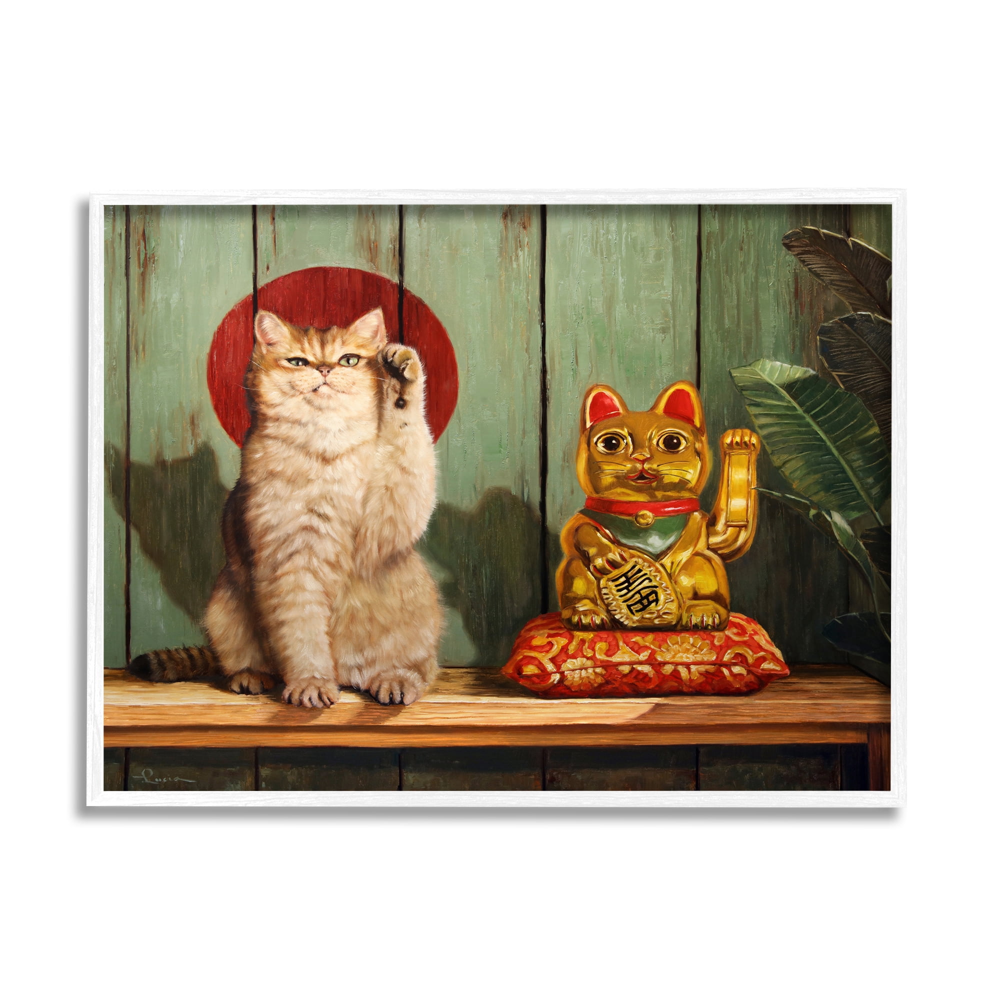 Stupell Industries Funny Lucky Cat Pose Animals & Insects Painting White Framed Art Print Wall Art, 14 x 11