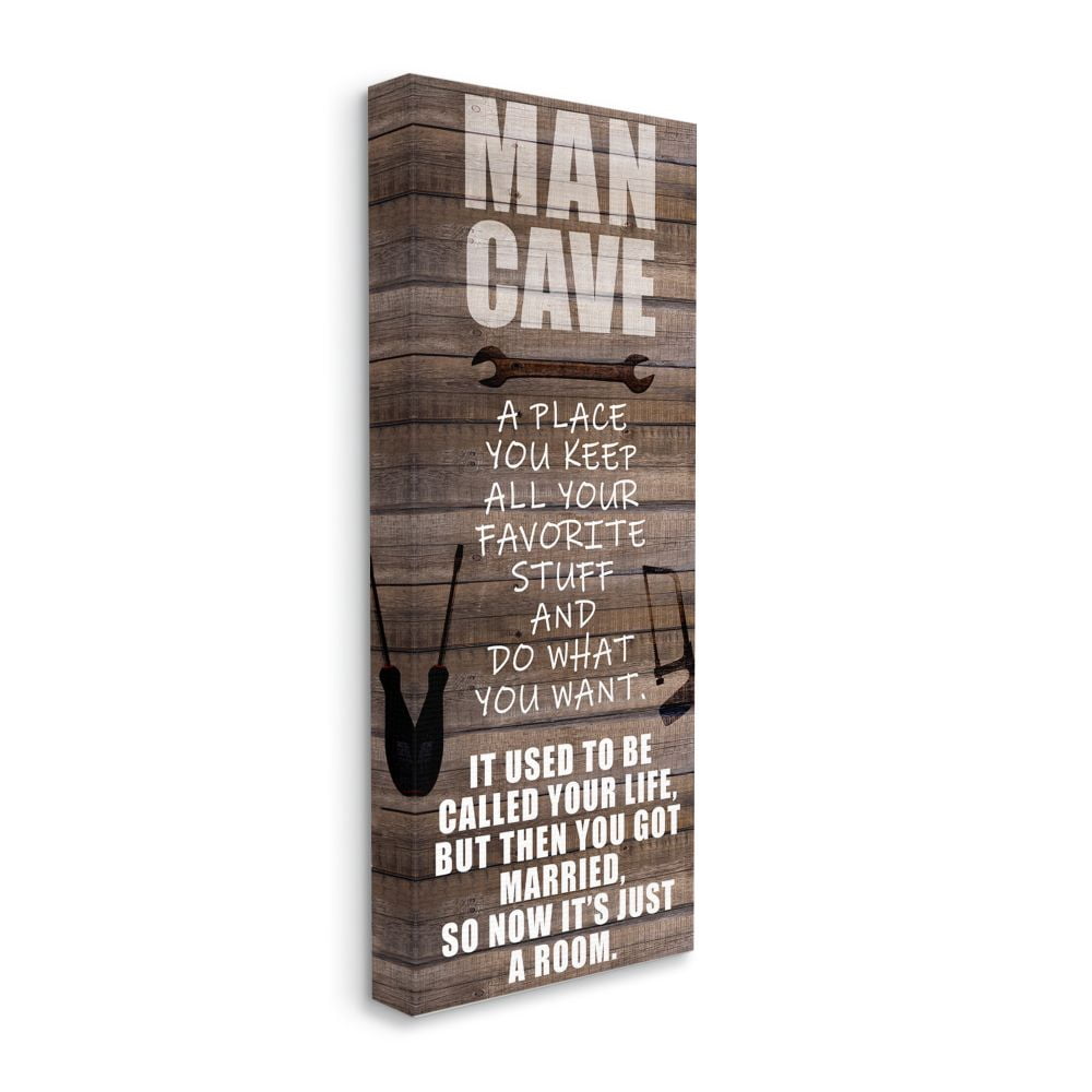 Stupell Industries Funny Man Cave Quote Work Bench Tools Family Home Canvas Wall Art Design by Kim Allen, 10" x 24"