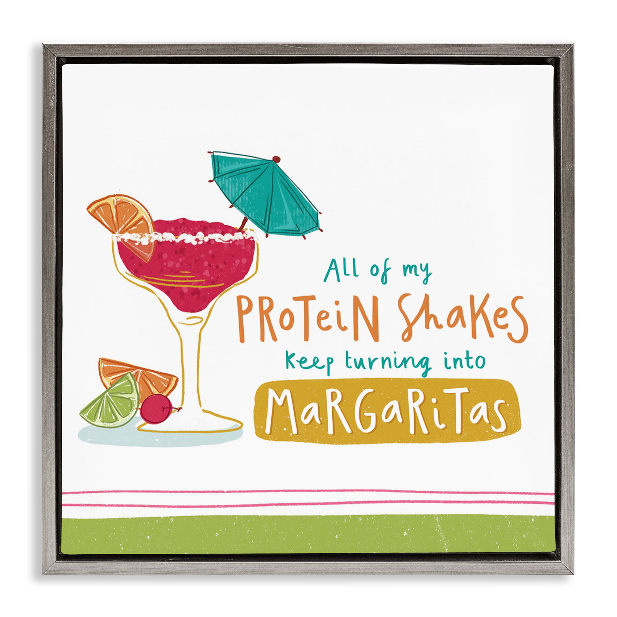 Stupell Industries Funny Margarita Phrase Food & Beverage Painting Gray Floater Framed Canvas Art Print Wall Art, 18 x 18
