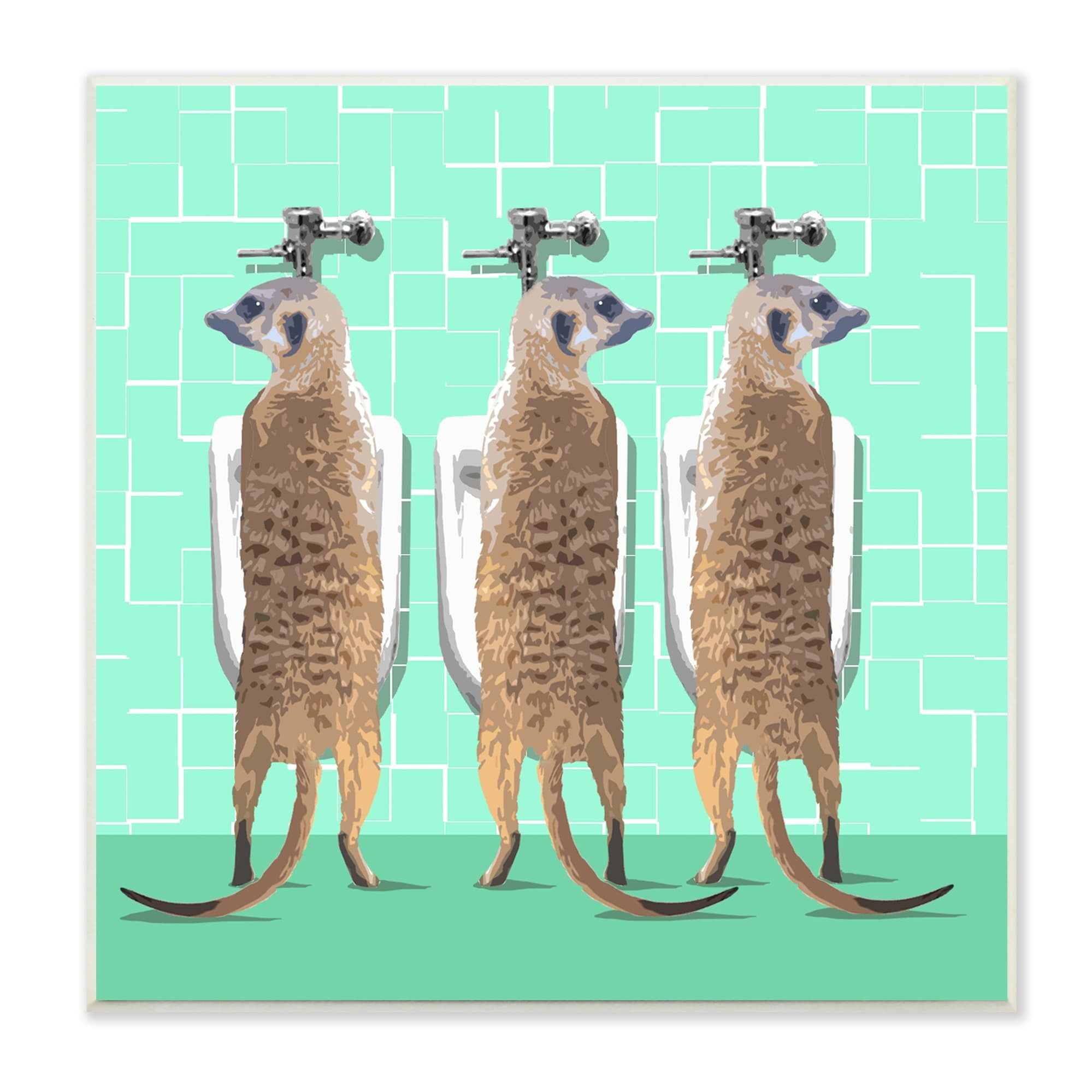 Stupell Industries Funny Meerkats Using Urinal Toilet Green Shapes Pattern Graphic Art Unframed Art Print Wall Art, Design by Noah Bay