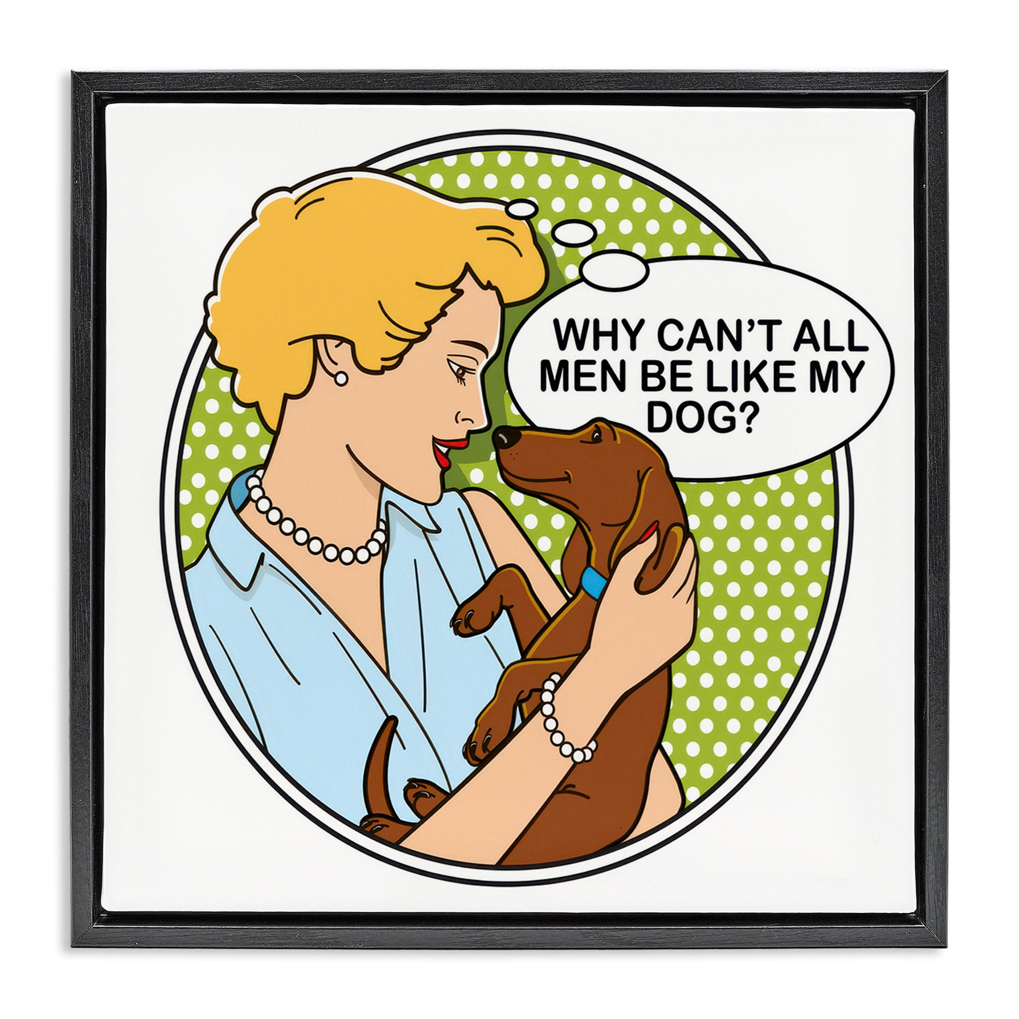Stupell Industries Funny Men & Dogs Animals Painting Black Floater Framed Canvas Art Print Wall Art, 18 x 18