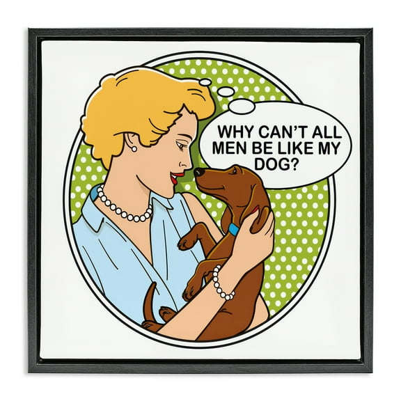 Stupell Industries Funny Men & Dogs Animals Painting Black Floater Framed Canvas Art Print Wall Art, 18 x 18