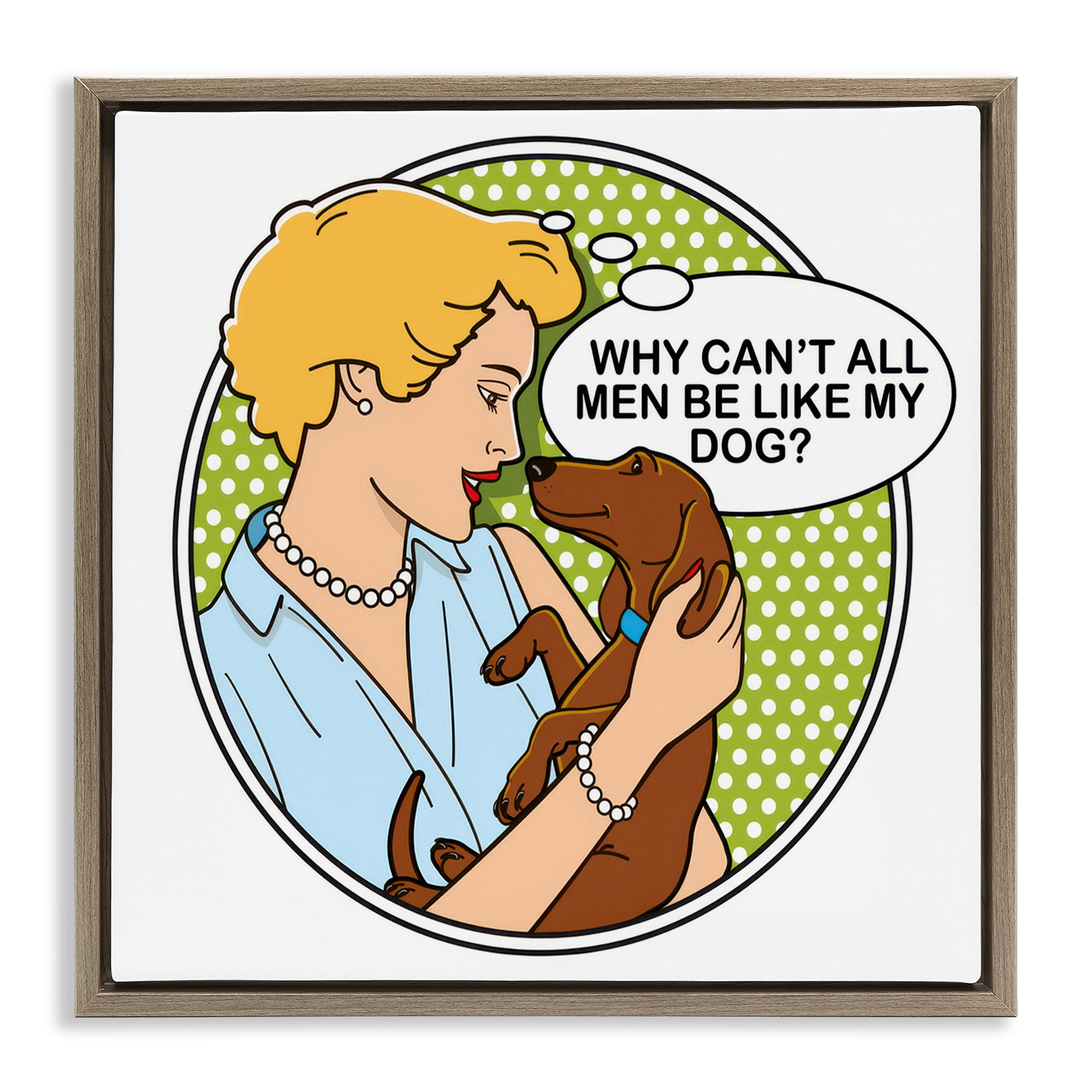 Stupell Industries Funny Men & Dogs Animals Painting Brown Floater Framed Canvas Art Print Wall Art, 18 x 18