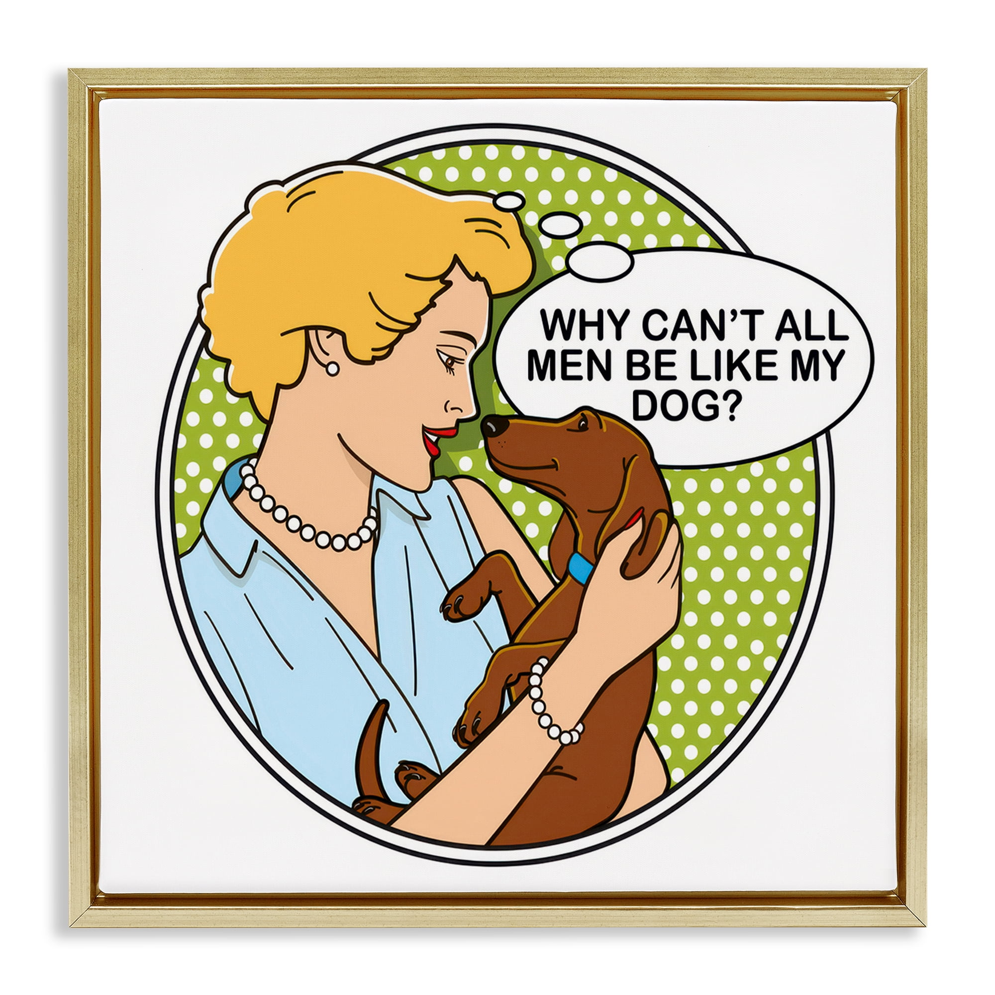 Stupell Industries Funny Men & Dogs Animals Painting Gold Floater Framed Canvas Art Print Wall Art, 25 x 25