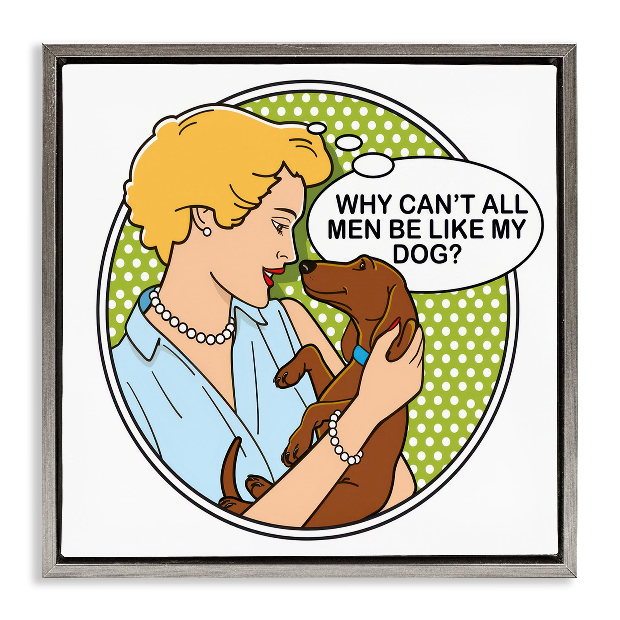 Stupell Industries Funny Men & Dogs Animals Painting Gray Floater Framed Canvas Art Print Wall Art, 18 x 18