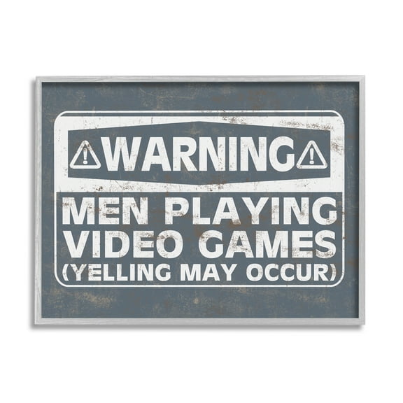 Stupell Industries Funny Men Playing Videogames Yelling Occurs Warning Sign,14 x 11, Design by Masey St. Studios