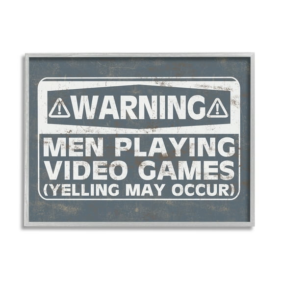 Stupell Industries Funny Men Playing Videogames Yelling Occurs Warning Sign,20 x 16, Design by Masey St. Studios