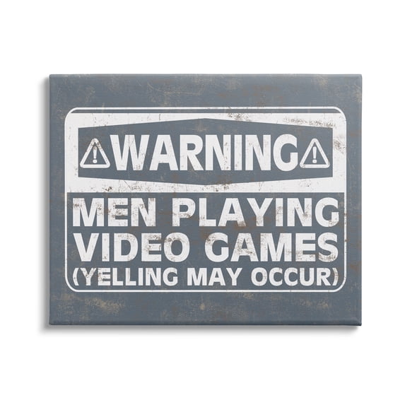Stupell Industries Funny Men Playing Videogames Yelling Occurs Warning Sign,20 x 16, Design by Masey St. Studios