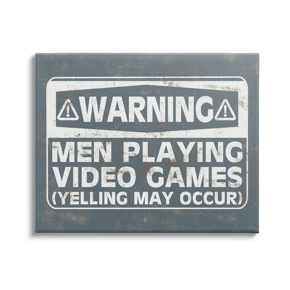 Stupell Industries Funny Men Playing Videogames Yelling Occurs Warning Sign,40 x 30, Design by Masey St. Studios