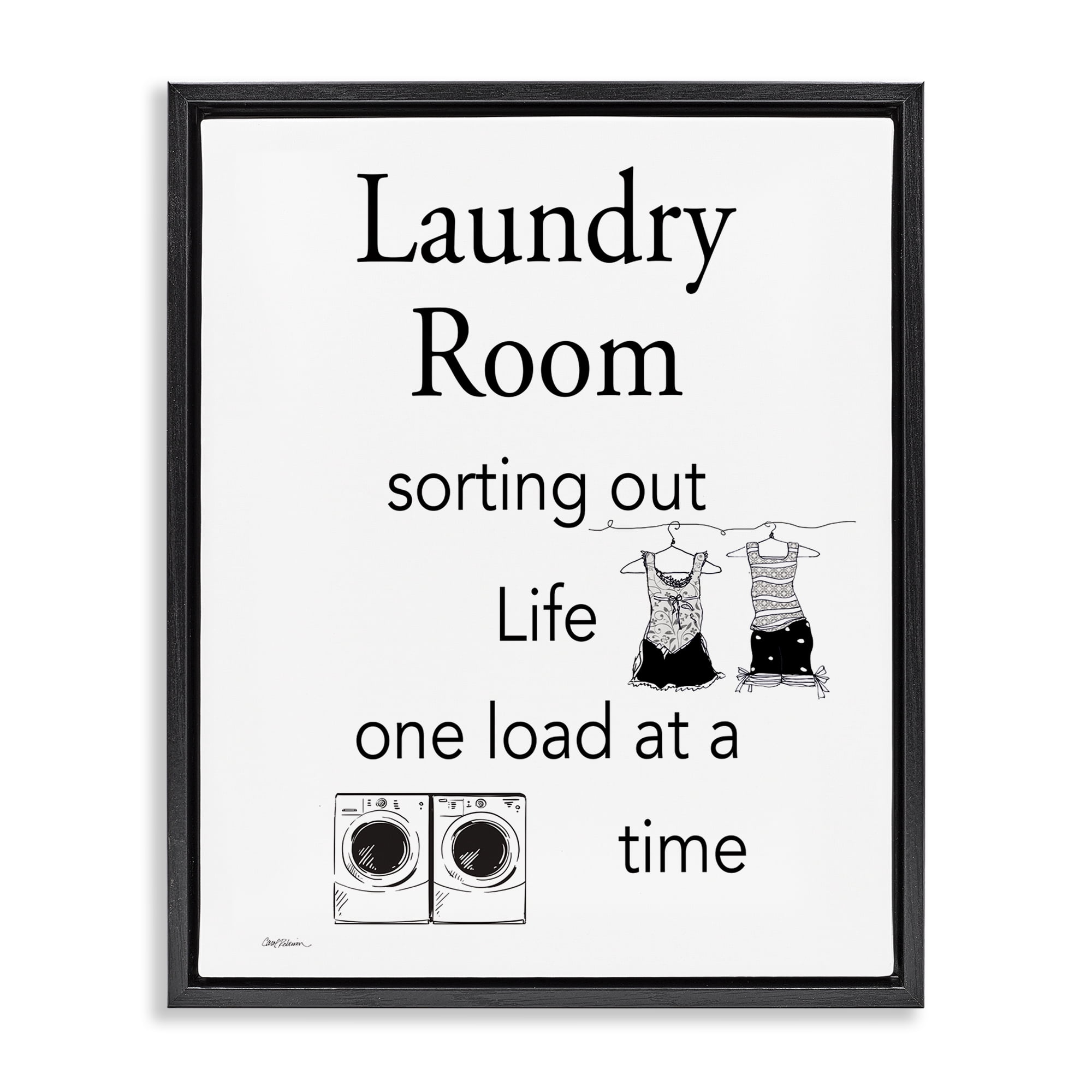 Stupell Industries Funny Minimal Laundry Phrase Bath & Laundry Painting Black Floater Framed Canvas Art Print Wall Art, 25 x 31
