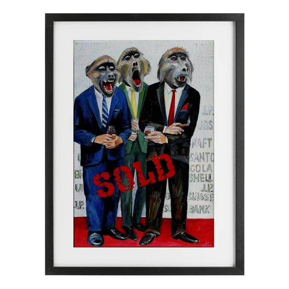 Stupell Industries Funny Monkeys with Sold Text Black Framed Print Under Glass design by Violeta Vollmer, 23 x 17