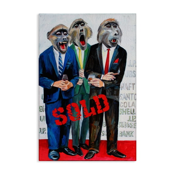 Stupell Industries Funny Monkeys with Sold Text Canvas Wall Art design by Violeta Vollmer, 30 x 20