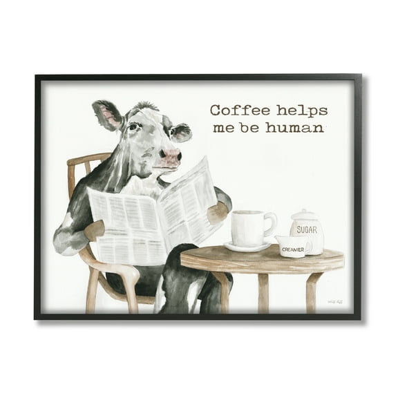 Stupell Industries Funny Morning Coffee Phrase Animals & Insects Painting Black Framed Art Print Wall Art, 14 x 11