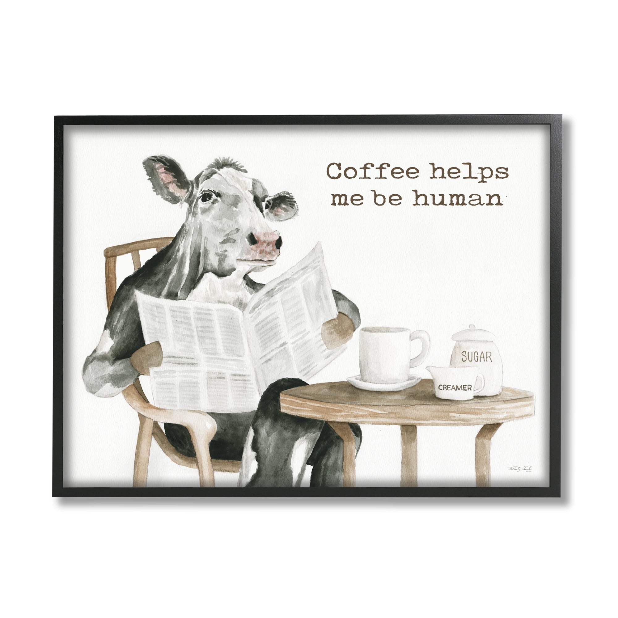 Stupell Industries Funny Morning Coffee Phrase Animals & Insects Painting Black Framed Art Print Wall Art, 20 x 16