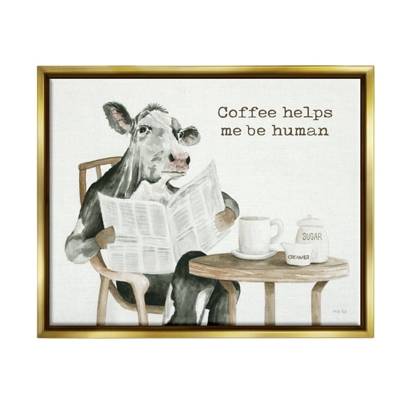 Stupell Industries Funny Morning Coffee Phrase Animals & Insects Painting Gold Floater Framed Art Print Wall Art, 21 x 17