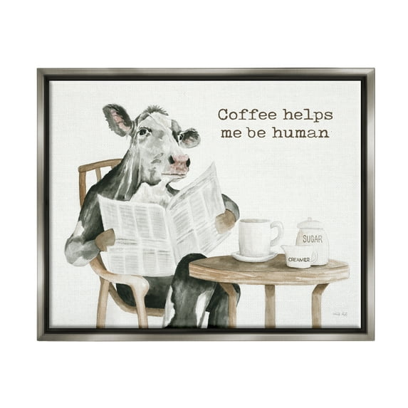 Stupell Industries Funny Morning Coffee Phrase Animals & Insects Painting Gray Floater Framed Art Print Wall Art, 21 x 17