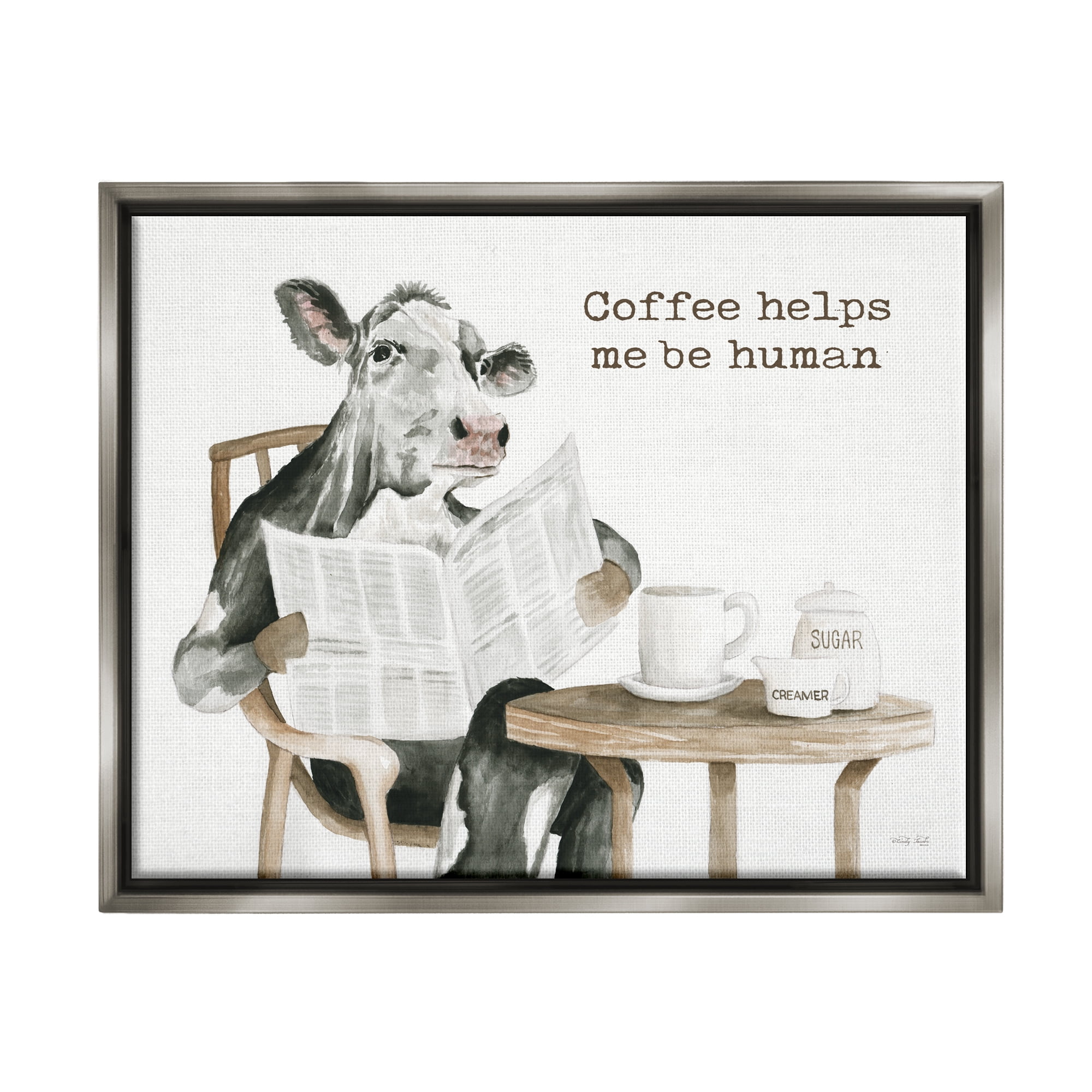 Stupell Industries Funny Morning Coffee Phrase Animals & Insects Painting Gray Floater Framed Art Print Wall Art, 31 x 25