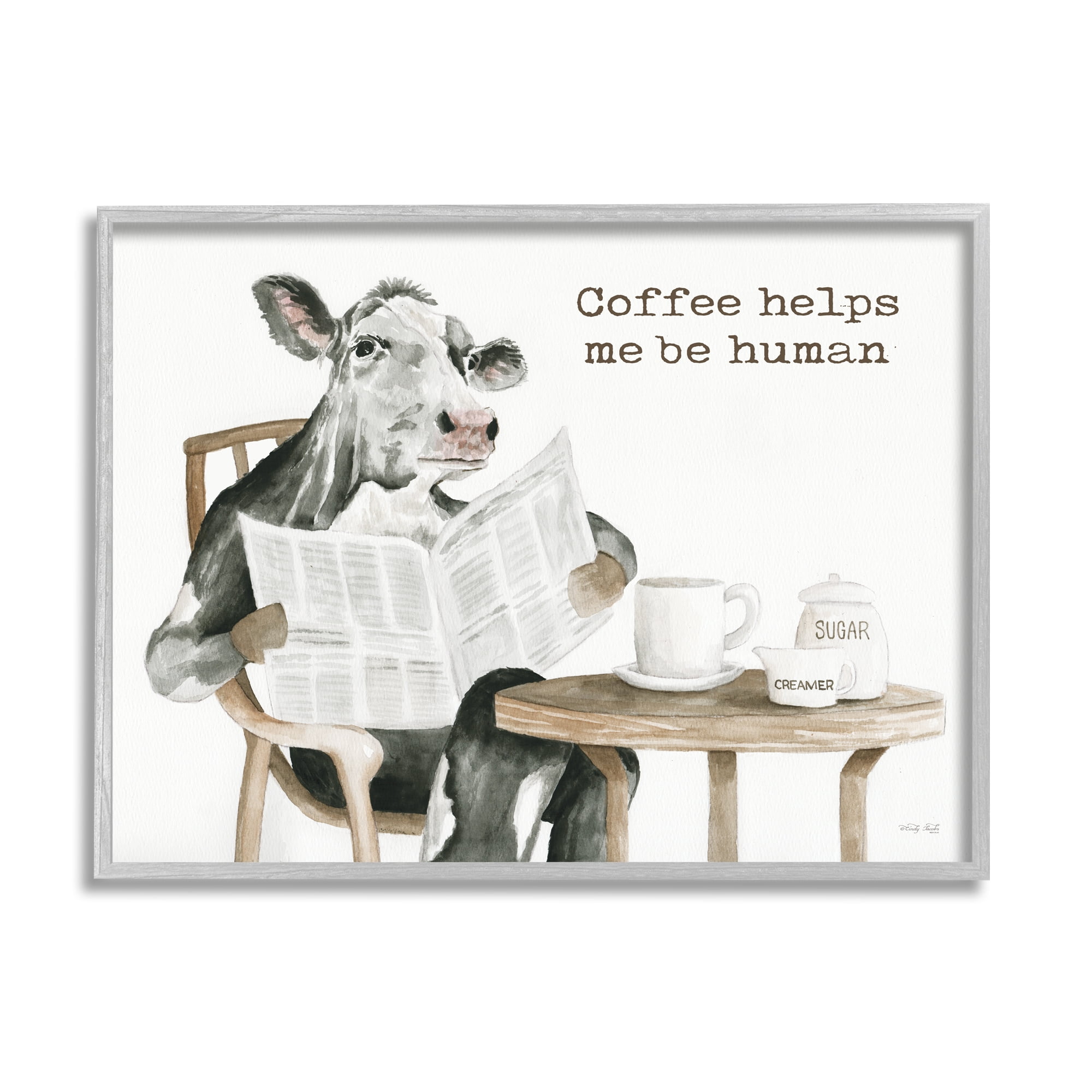 Stupell Industries Funny Morning Coffee Phrase Animals & Insects Painting Gray Framed Art Print Wall Art, 14 x 11