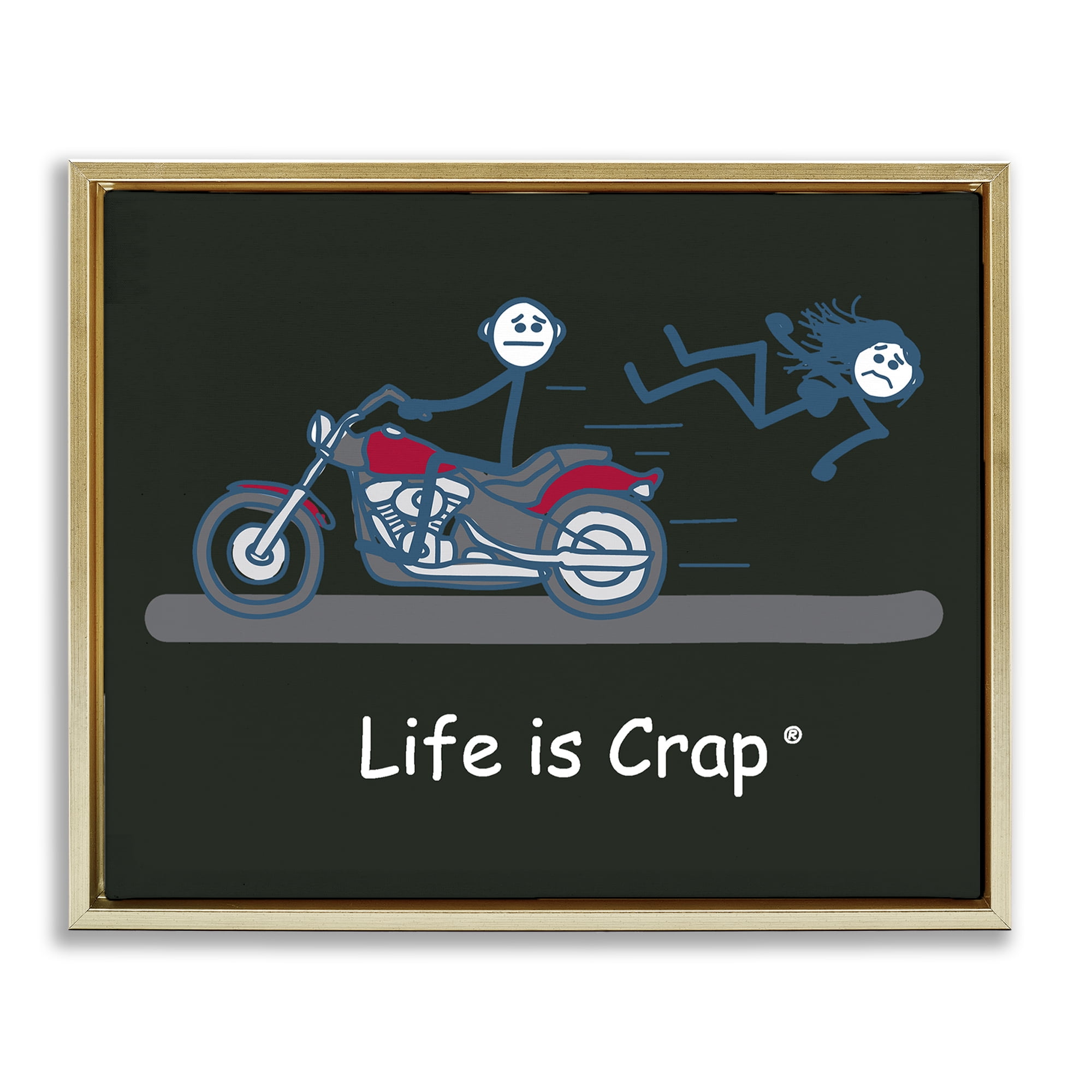 Stupell Industries Funny Motorcycle Babe Novelty & Humor Painting Gold Floater Framed Canvas Art Print Wall Art, 31 x 25