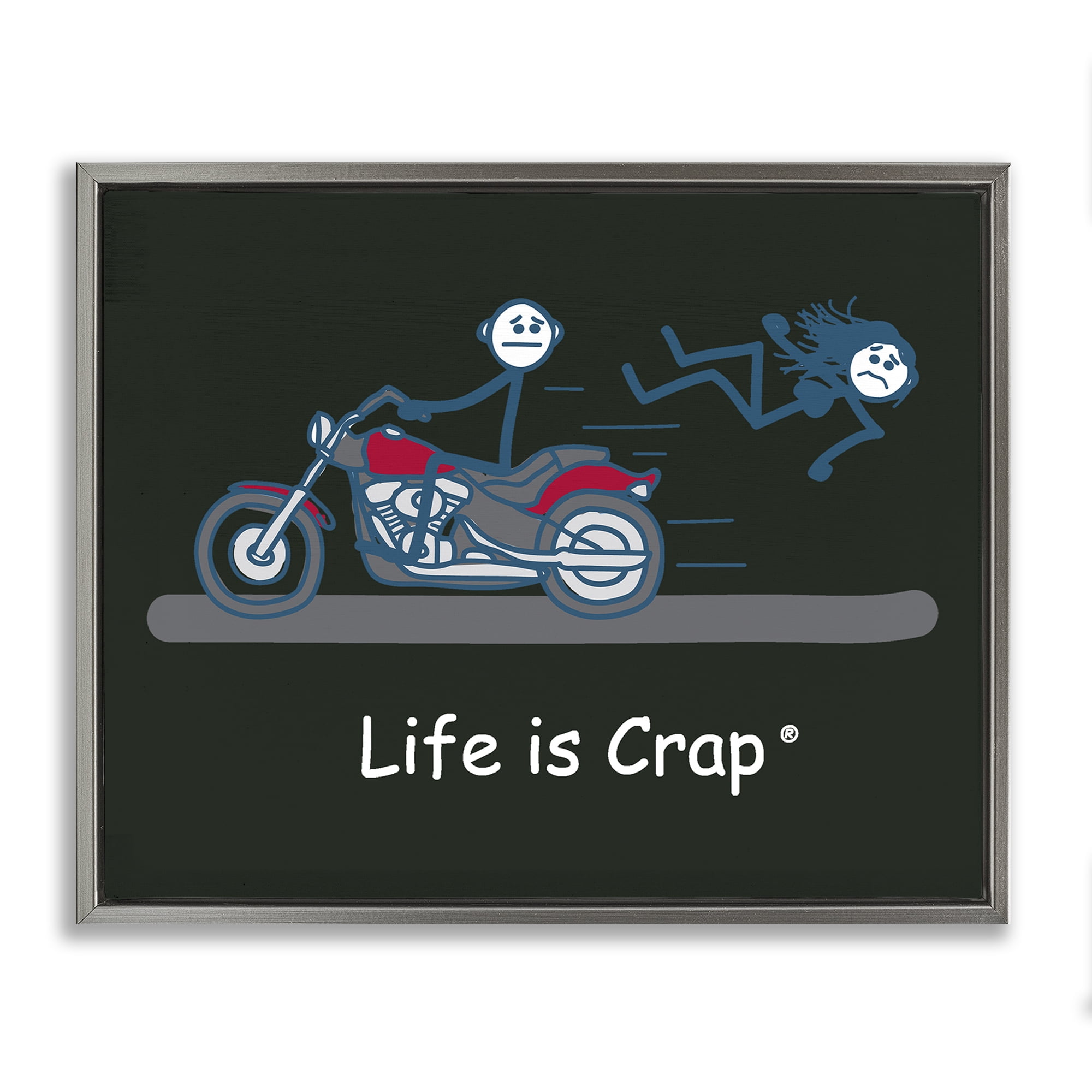 Stupell Industries Funny Motorcycle Babe Novelty & Humor Painting Gray Floater Framed Canvas Art Print Wall Art, 21 x 17