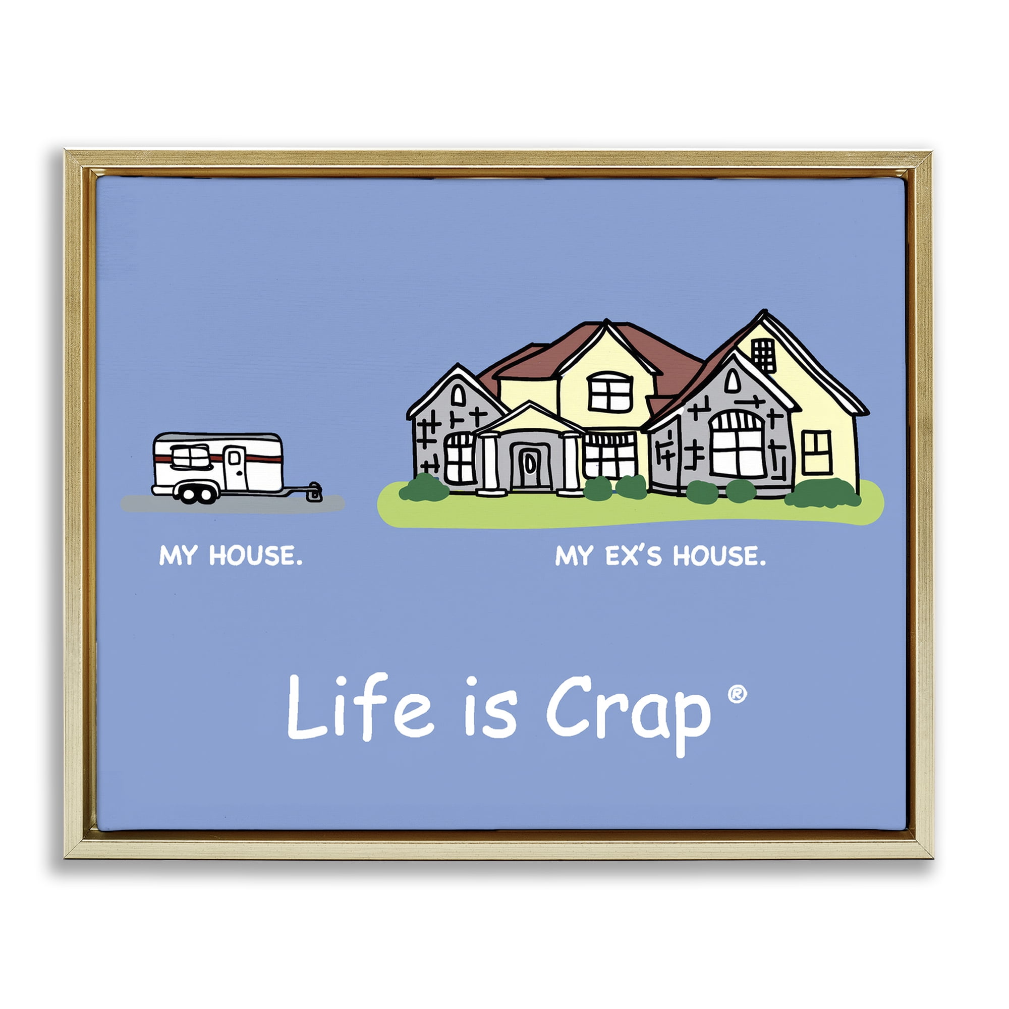 Stupell Industries Funny My House Novelty & Humor Painting Gold Floater Framed Canvas Art Print Wall Art, 21 x 17