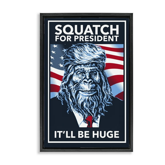 Stupell Industries Funny Mythical President Novelty Painting Black Floater Framed Art Print Wall Art, 17 x 25