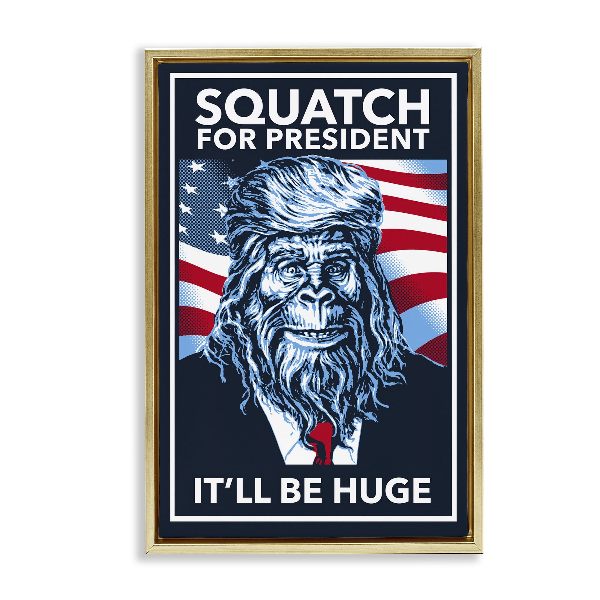 Stupell Industries Funny Mythical President Novelty Painting Gold Floater Framed Art Print Wall Art, 21 x 31