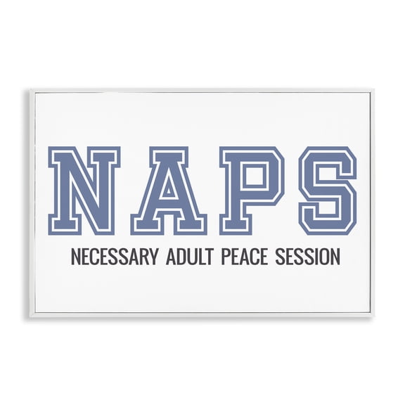 Stupell Industries Funny Naps Phrase Typography Painting White Framed Art Print Wall Art, 24 x 16
