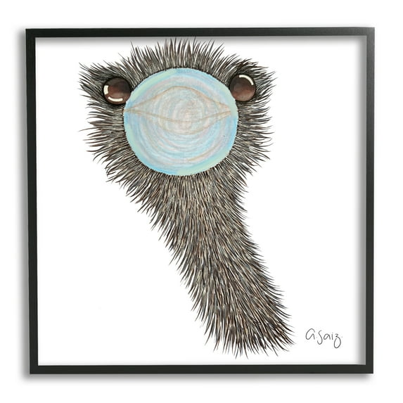 Stupell Industries Funny Ostrich Blowing Bubblegum Animals & Insects Painting Black Framed Art Print Wall Art