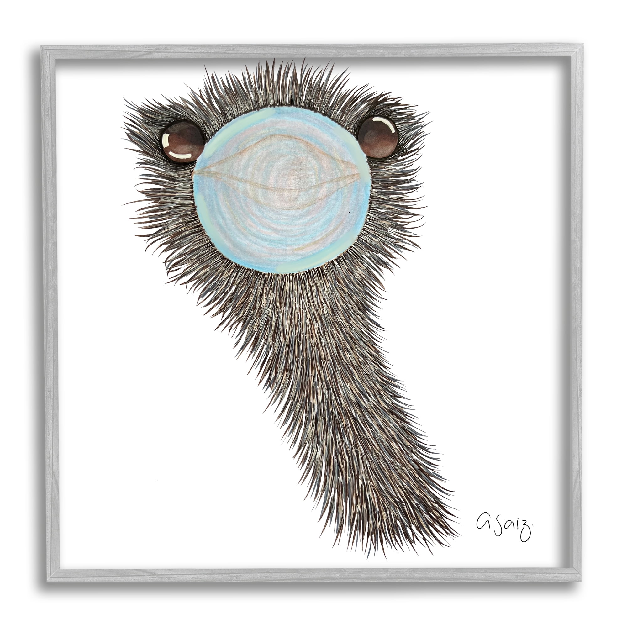 Stupell Industries Funny Ostrich Blowing Bubblegum Animals & Insects Painting Gray Framed Art Print Wall Art