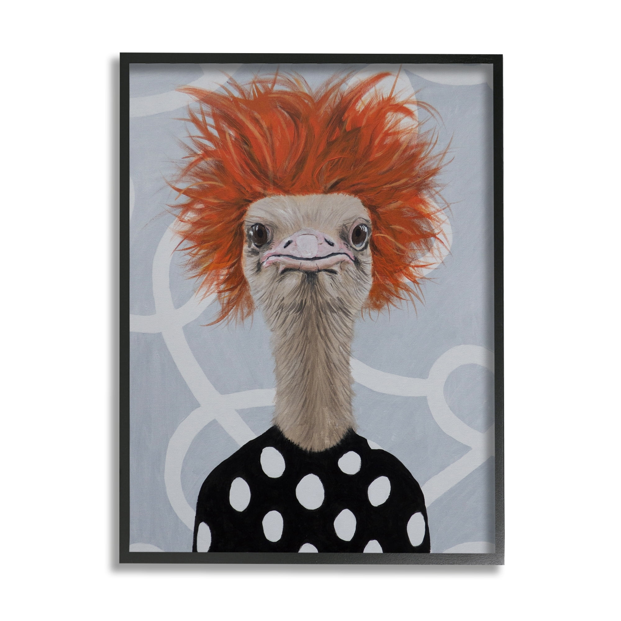 Stupell Industries Funny Ostrich Retro Polka Dots Animals & Insects Painting Black Framed Art Print Wall Art