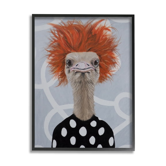 Stupell Industries Funny Ostrich Retro Polka Dots Animals & Insects Painting Black Framed Art Print Wall Art