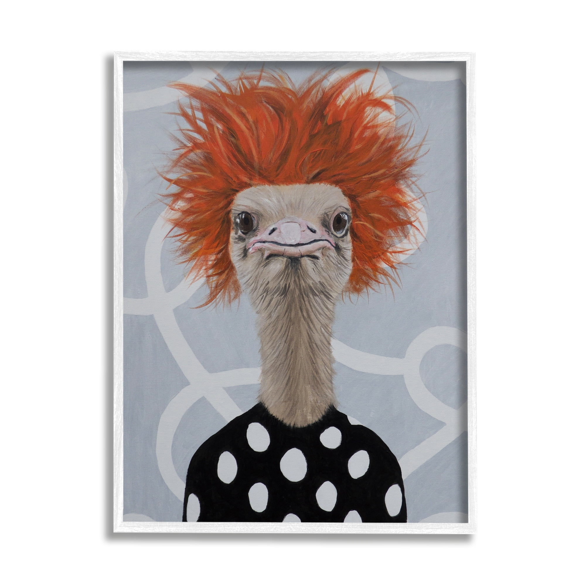 Stupell Industries Funny Ostrich Retro Polka Dots Animals & Insects Painting White Framed Art Print Wall Art