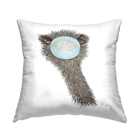 Stupell Industries Funny Ostrich with Bubble Gum Square Decorative Printed Throw Pillow, 18 x 18,
