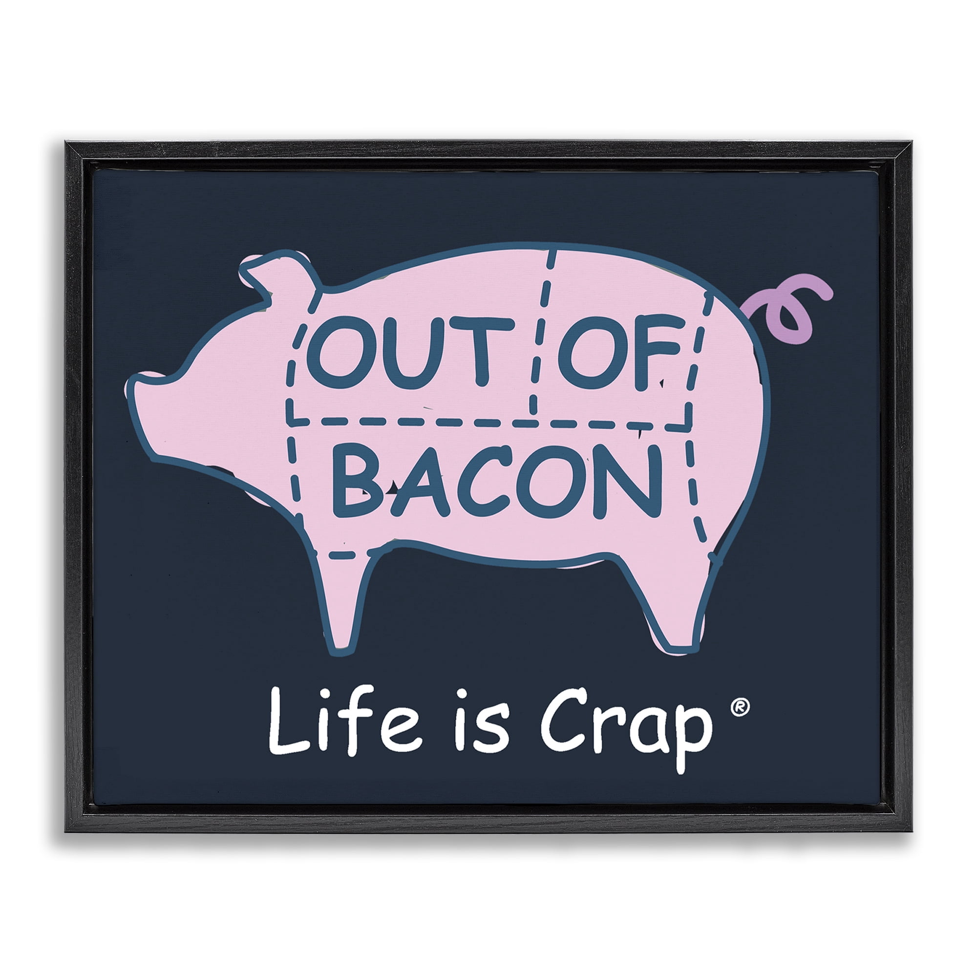 Stupell Industries Funny Out Of Bacon Novelty & Humor Painting Black Floater Framed Canvas Art Print Wall Art, 21 x 17