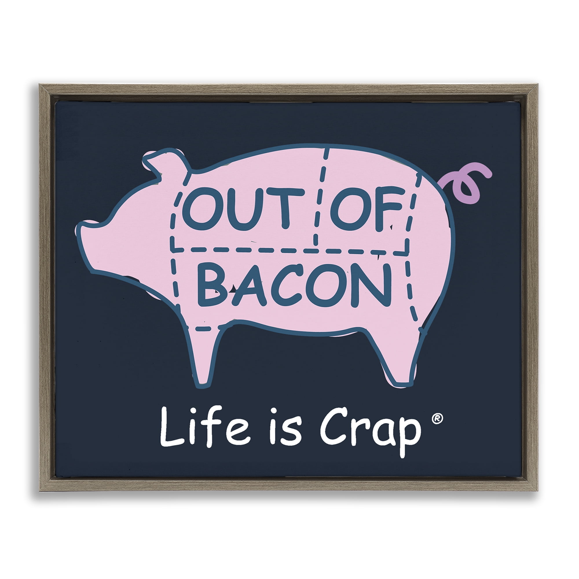Stupell Industries Funny Out Of Bacon Novelty & Humor Painting Brown Floater Framed Canvas Art Print Wall Art, 21 x 17