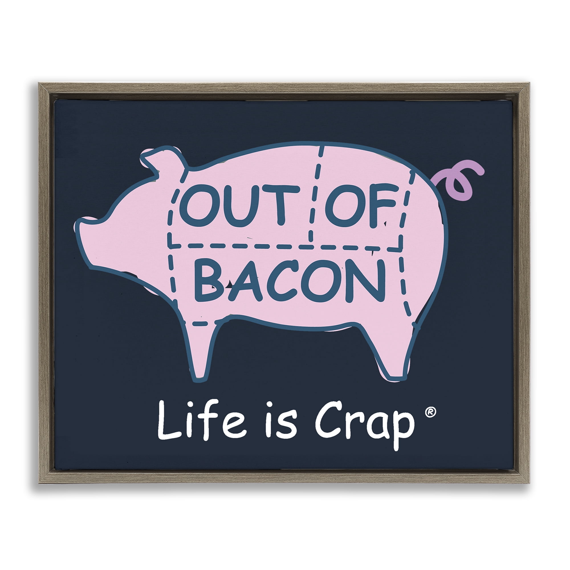 Stupell Industries Funny Out Of Bacon Novelty & Humor Painting Brown Floater Framed Canvas Art Print Wall Art, 31 x 25