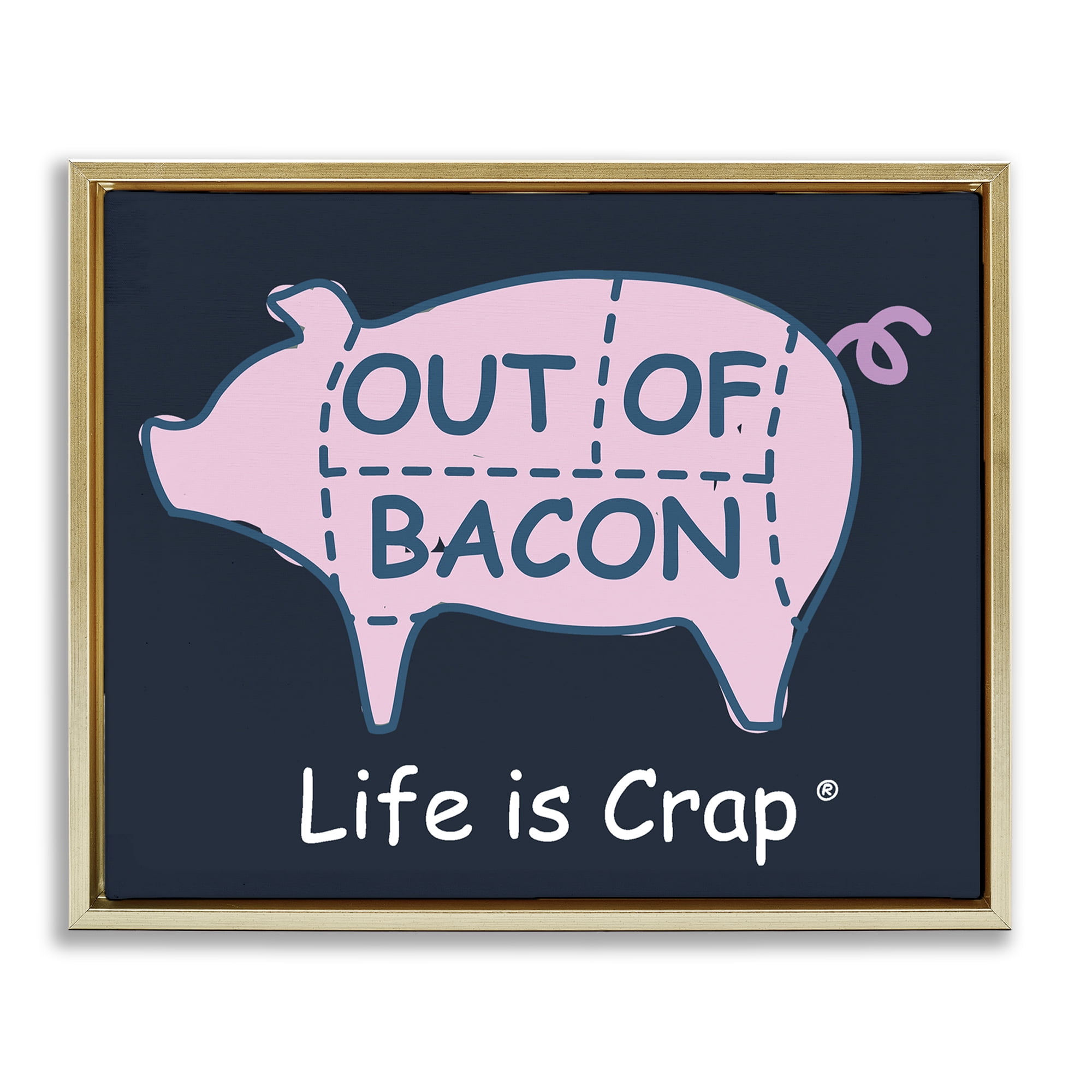 Stupell Industries Funny Out Of Bacon Novelty & Humor Painting Gold Floater Framed Canvas Art Print Wall Art, 31 x 25