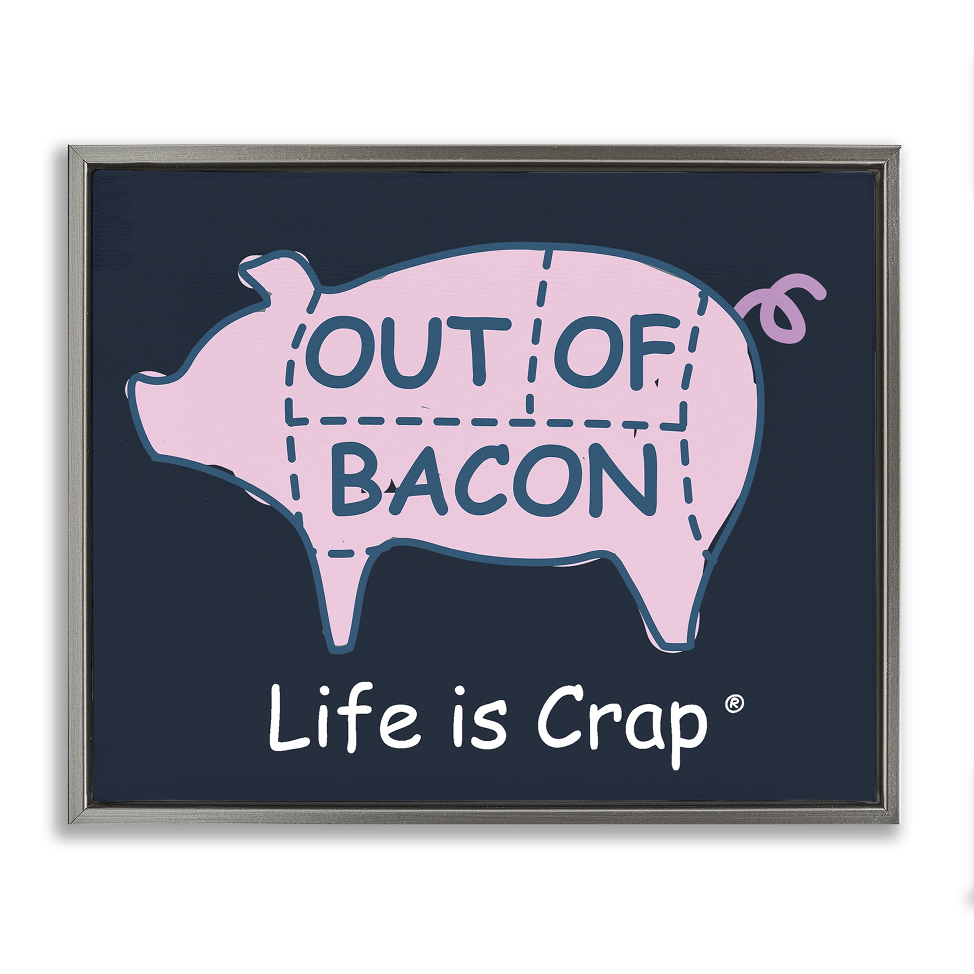 Stupell Industries Funny Out Of Bacon Novelty & Humor Painting Gray Floater Framed Canvas Art Print Wall Art, 31 x 25