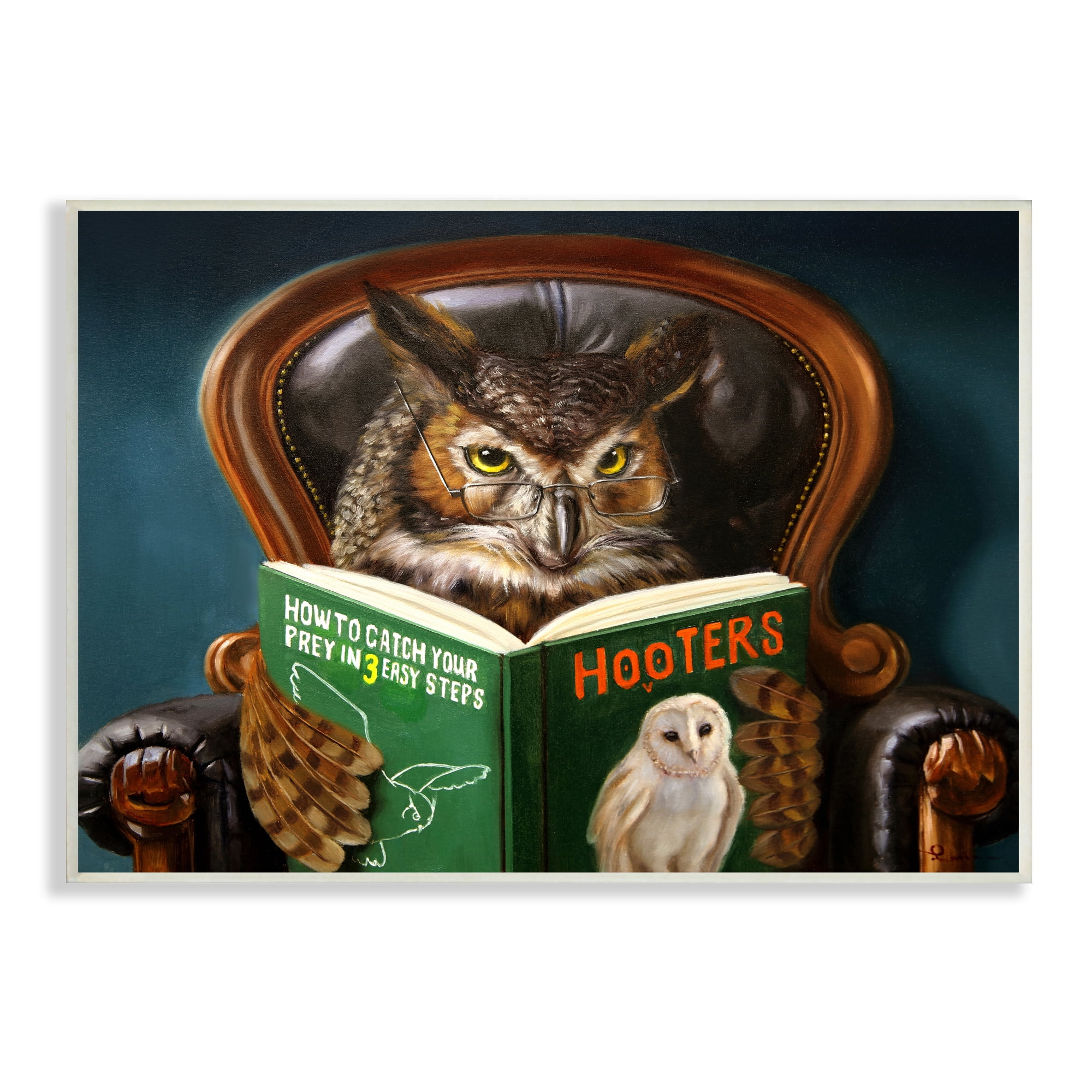 Stupell Industries Funny Owl Reading Leather Chair Hoot Book Animals & Insects Painting Unframed Art Print Wall Art, 13 x 19